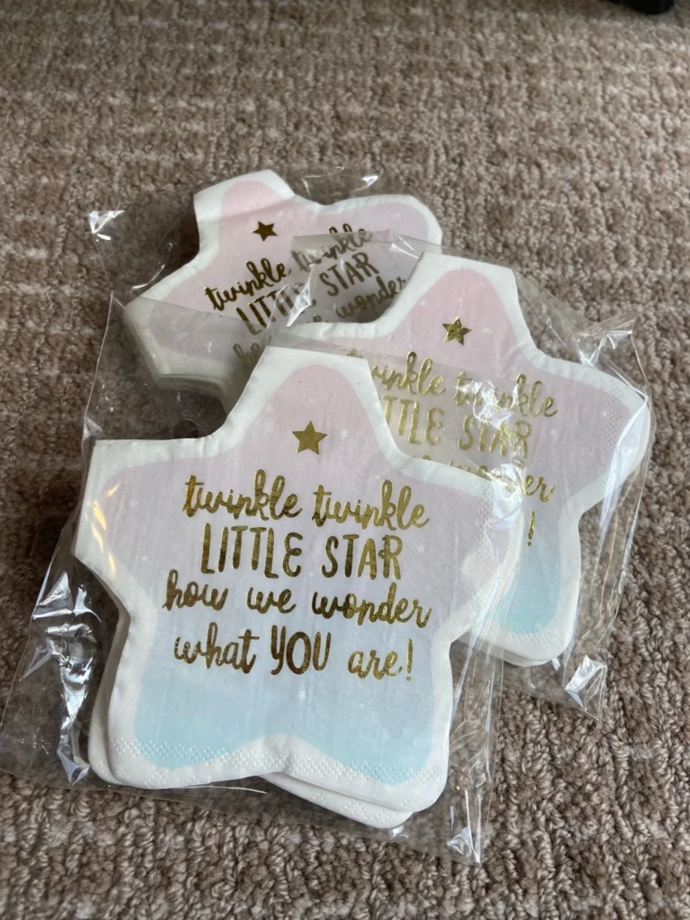 Bundle of 3 Twinkle Twinkle Little Star Pink & Blue‎ Paper Napkins Baby Shower